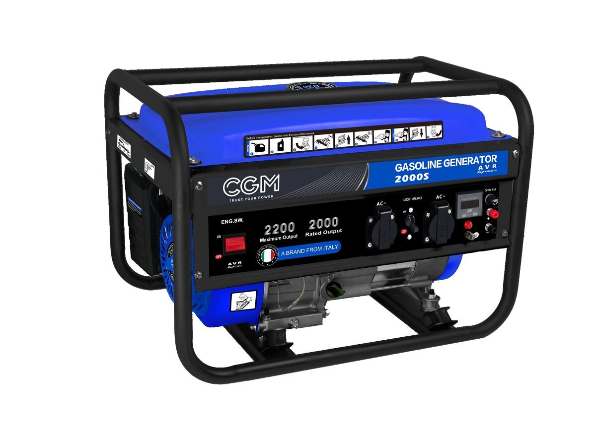 CGM 2000S Generatore di corrente portatile a benzina 2.0kW, monofase 230V, con avviamento a strappo e regolazione di tensione AVR