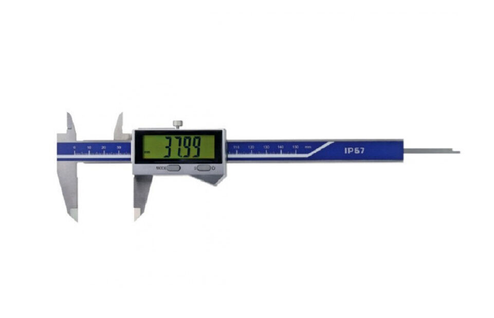 215.720 Digitaler Messschieber mit XXL-Großanzeige, Messbereich 0-200mm - Rechteckiger Schaft - IP67 - Schnabellänge 50mm - Spitzen mm 16mm