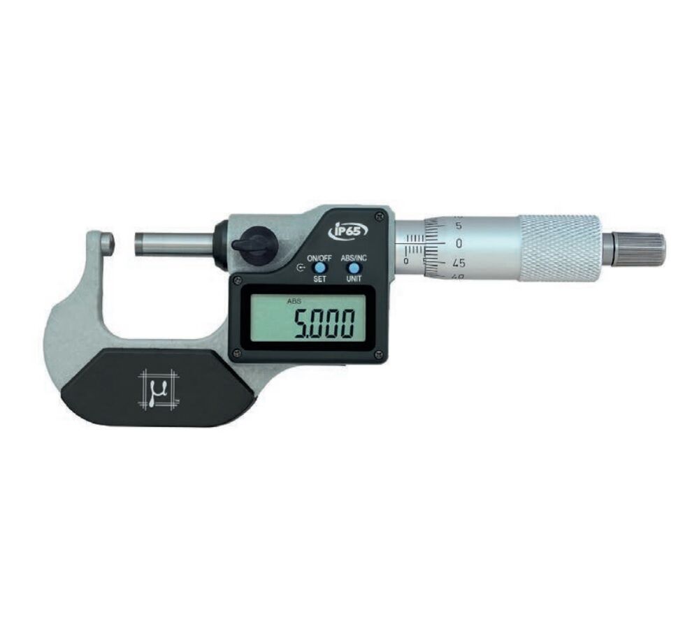 RUPAC 2397026 Digitale Bügelmessschraube für konvexe Oberflächen und zylindrischem Stahlkontakt, Serie Digitronic, flach/zylinder Ausführung - Messbereich 0-25mm