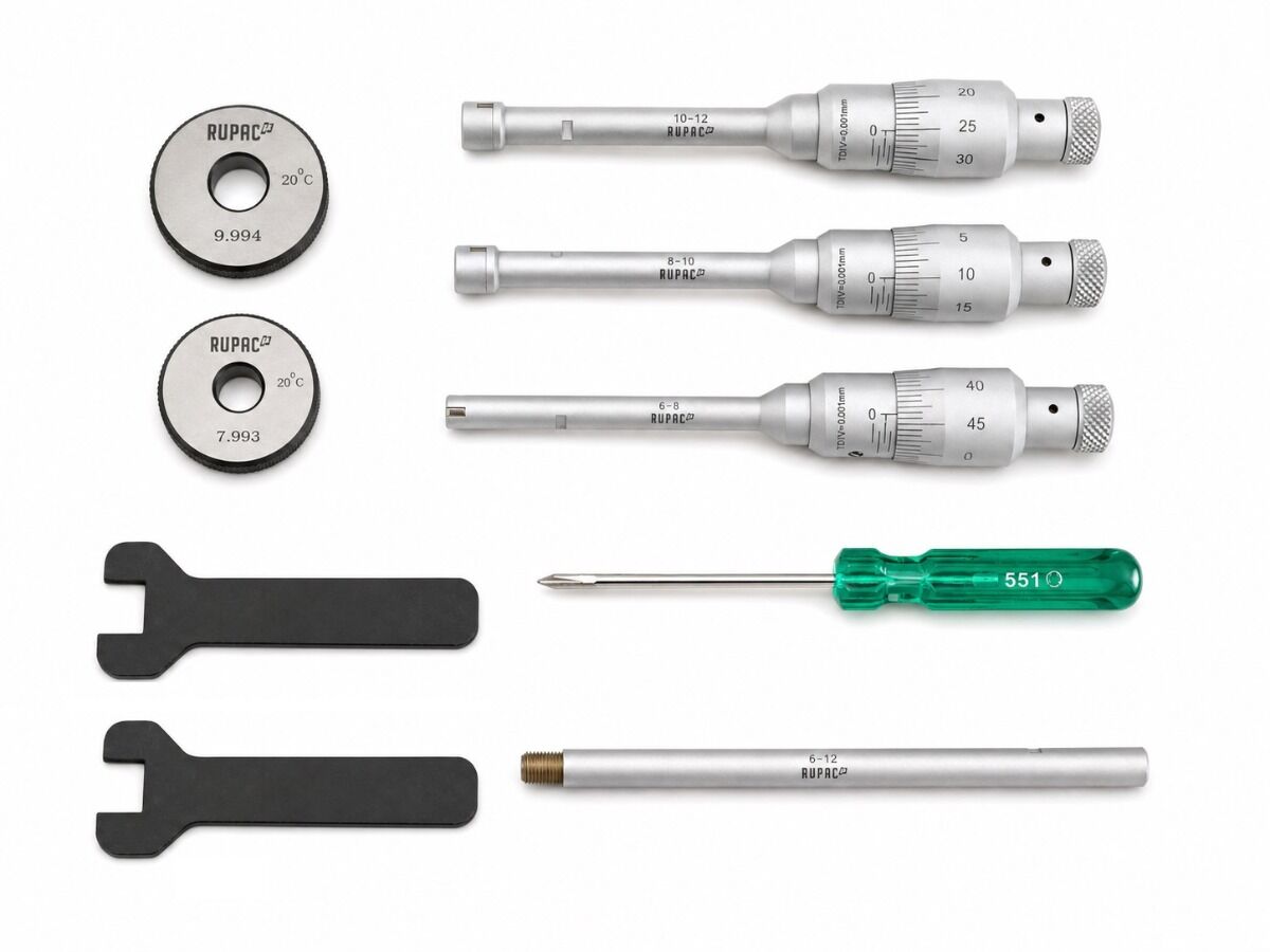 Composizione Set 2503392 RUPAC Micrometri per interni millesimali a 3 punte Serie MicroMet PLUS, campo di misura 6-12mm