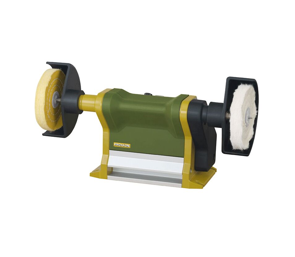 PROXXON 27180 Pulitrice da banco modello PM 100 per finitura di superfici in metallo, metallo nobile e materie plastiche, 230 V, per spazzole a norma e dischi fino a 102mm