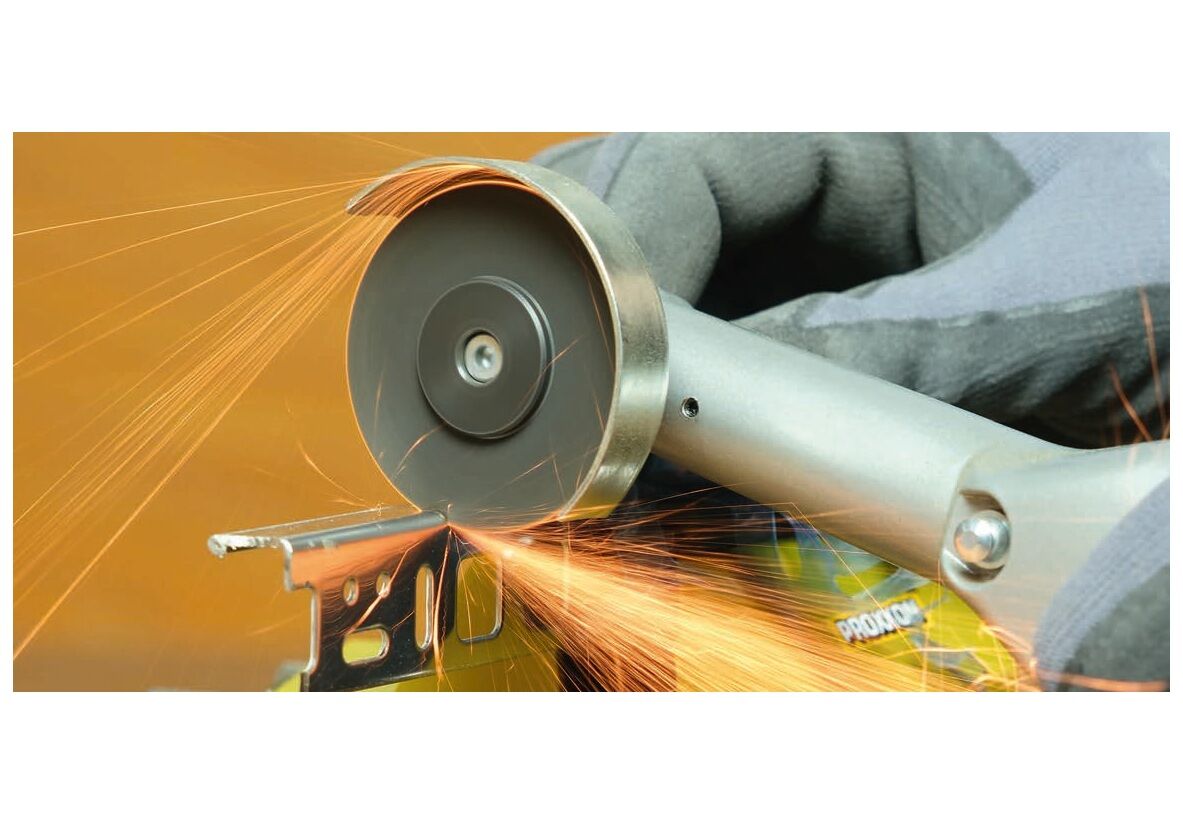 PROXXON 29202 Smerigliatrice angolare a collo lungo, modello LHW/BL, 230 V, brushless, per tagli precisi anche negli angoli, profondità di taglio 14 mm