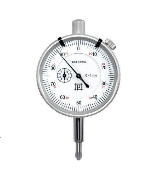 High-precision RUPAC analog dial gauge designed for comparative checks with clear, easy reading of deviations from nominal size. 1 mm measuring range with 0.001 mm resolution, 0-100 scale and 0.1 mm per revolution for fast, repeatable inspections. Measuri