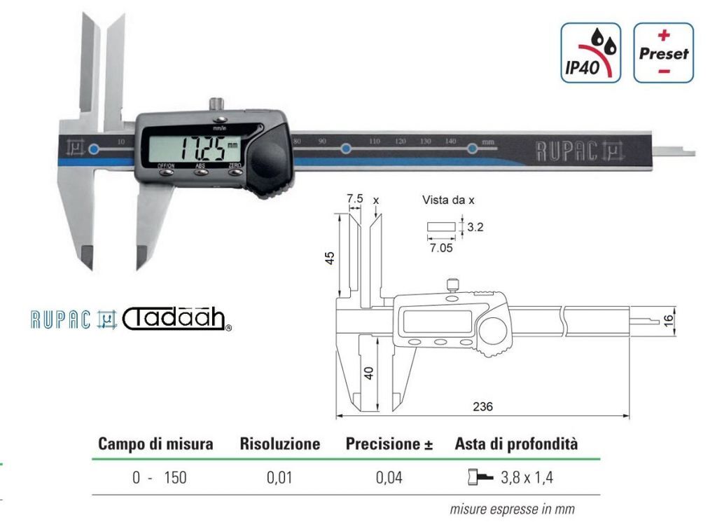 2991601 Digital gauge in special execution Digitronic series, with long upper jaws for internal use
