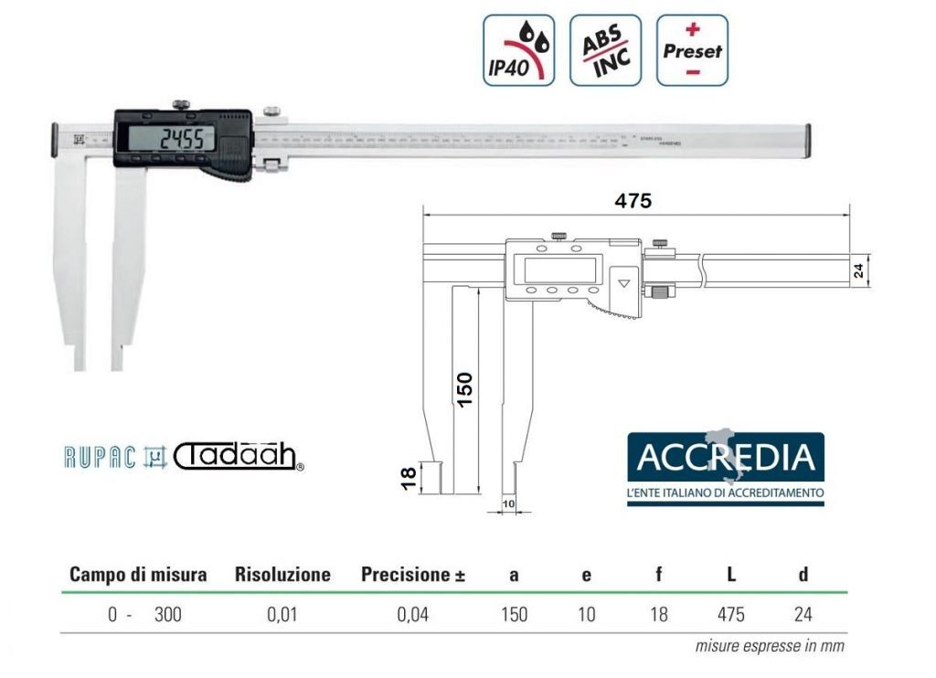 2995305C Calibri digitali da officina Serie Digitronic con becchi lunghi - con certificato Accredia