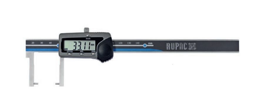 RUPAC S2996154 special digital caliper from the Digitronic Series for external grooves with cylindrical contacts, measuring range 0–150 mm and accuracy 0.03 mm.