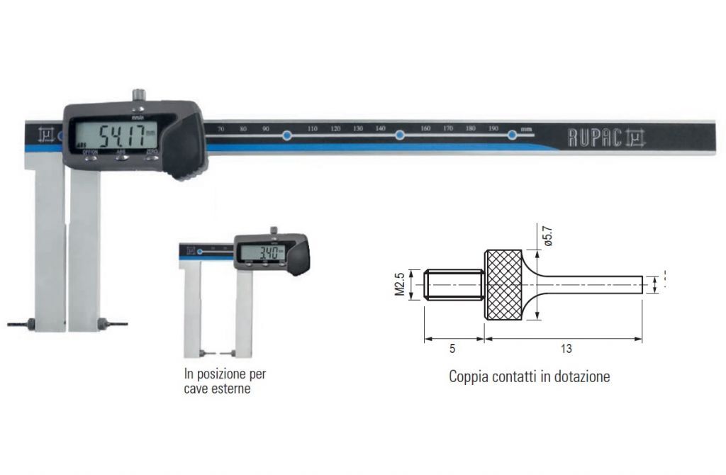 2996156 Calibro digitale in esecuzione speciale Serie Digitronic, per cave con contatti intercambiabili interni/esterni - filettatura M2,5