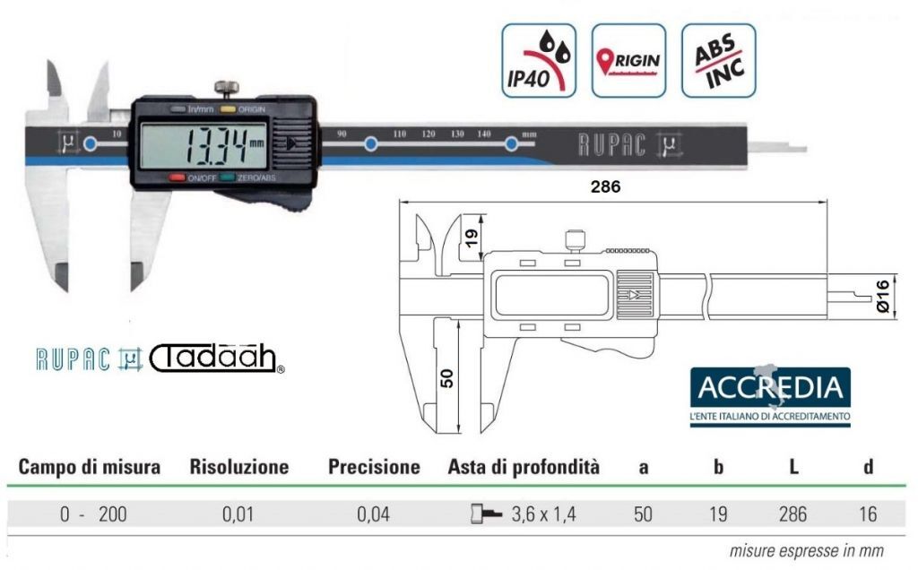 2998200C Calibro digitale serie Digitronic, bloccaggio rapido - con certificato Accredia
