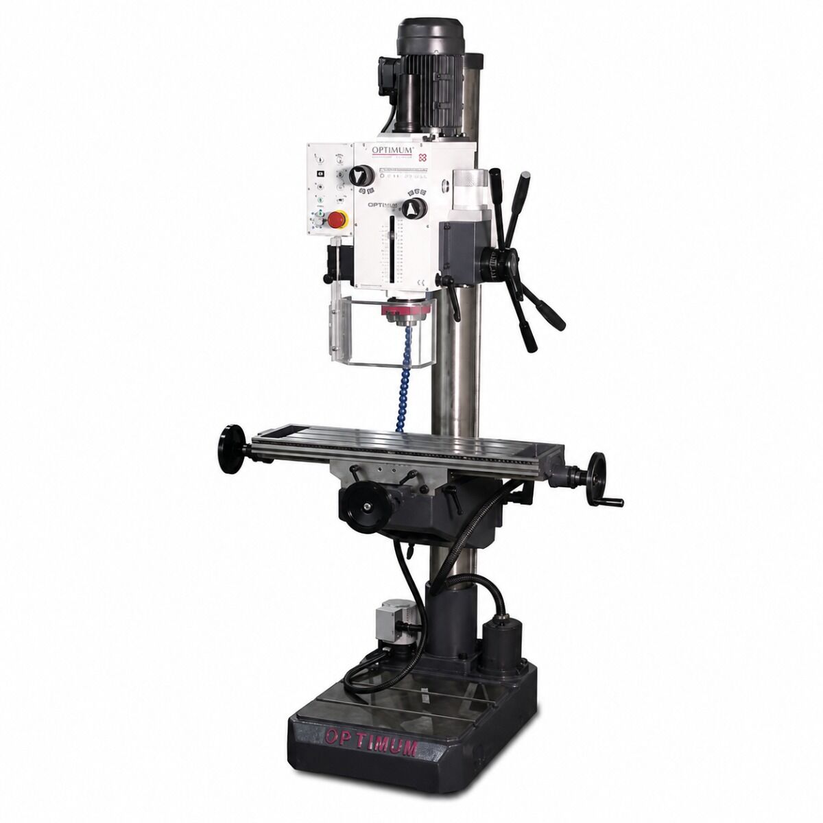OPTIMUM 303452 Trapano a colonna a ingranaggi automatico con tavola a croce, modello DH 40CTP, 1.5 kW, trifase 400V, attacco CM4