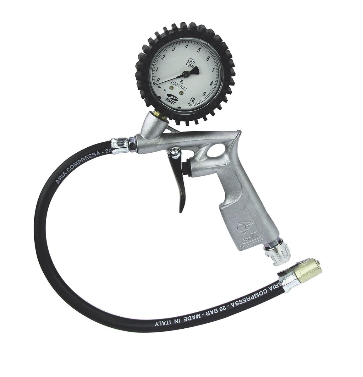 ASTURO 3115000 Pistole für Reifenbefüllung und Druckkontrolle Modell GP/E CE, Manometerdurchmesser 63 mm, Skala 0-10 bar