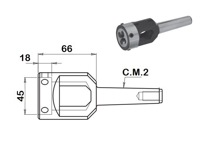 384.745B Die holder with morse taper shank MT2 for tapping and drilling machines - Suitable for dies diameter 45mm and height 18mm