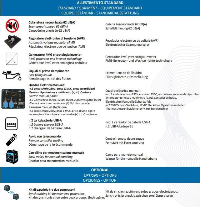 CGM Gruppi Elettrogeni srl 40000IE Generatore di corrente super power inverter SILENZIATO con carello e telecomando a benzina 3,6kW, monofase 230V, con avviamento a strappo e regolazione di tensione AVR