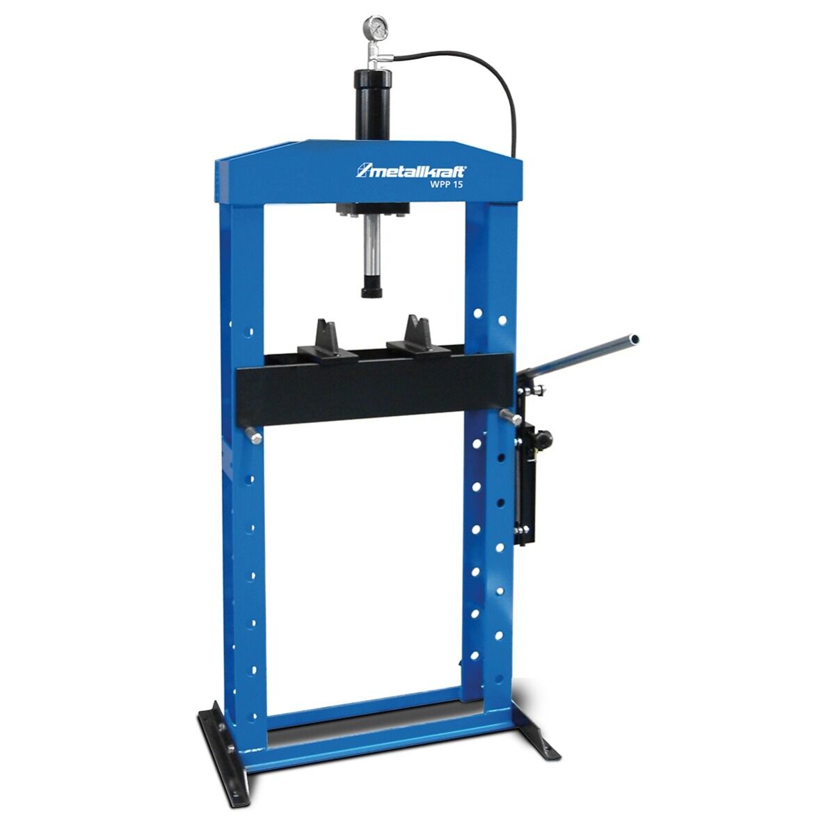 METALLKRAFT 4001015 Pressa idraulica Modello WPP 15 con pompa manuale e cilindro mobile, Forza di compressione 15 t, per lavori di assemblaggio, riparazione e raddrizzamento di componenti meccanici