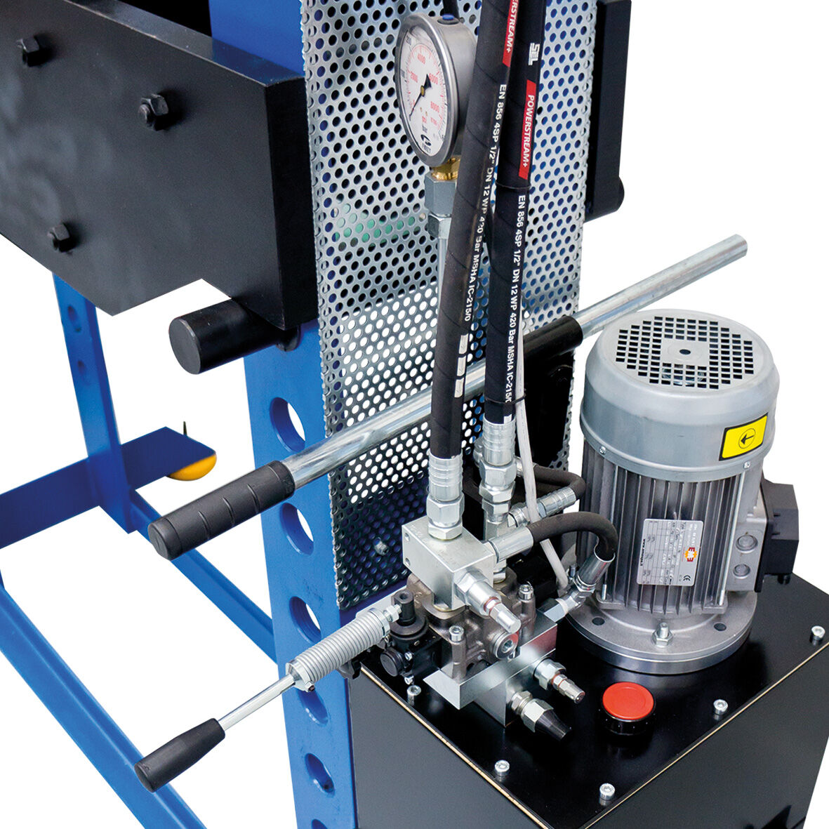 METALLKRAFT 4013160 Pressa idraulica professionale modello WPP 160 HBK con cilindro mobile e due velocità di avanzamento pistone, portata 160 tonnellate, per lavori di assemblaggio e raddrizzamento, ispezione lavori