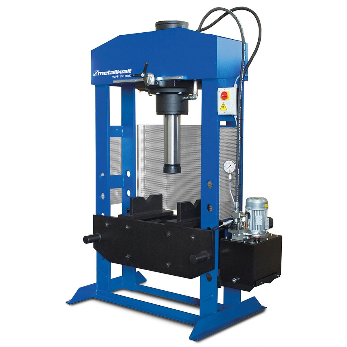 METALLKRAFT 4013160 Pressa idraulica professionale modello WPP 160 HBK con cilindro mobile e due velocità di avanzamento pistone, portata 160 tonnellate, per lavori di assemblaggio e raddrizzamento, ispezione lavori