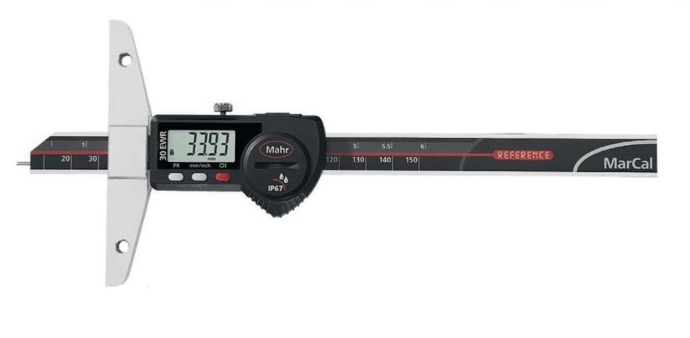 4126700 Digital depth gauge Mahr Series equipped with Ø1,5x5mm rod, centesimal, measuring range 150mm, IP67, support surface 100mm