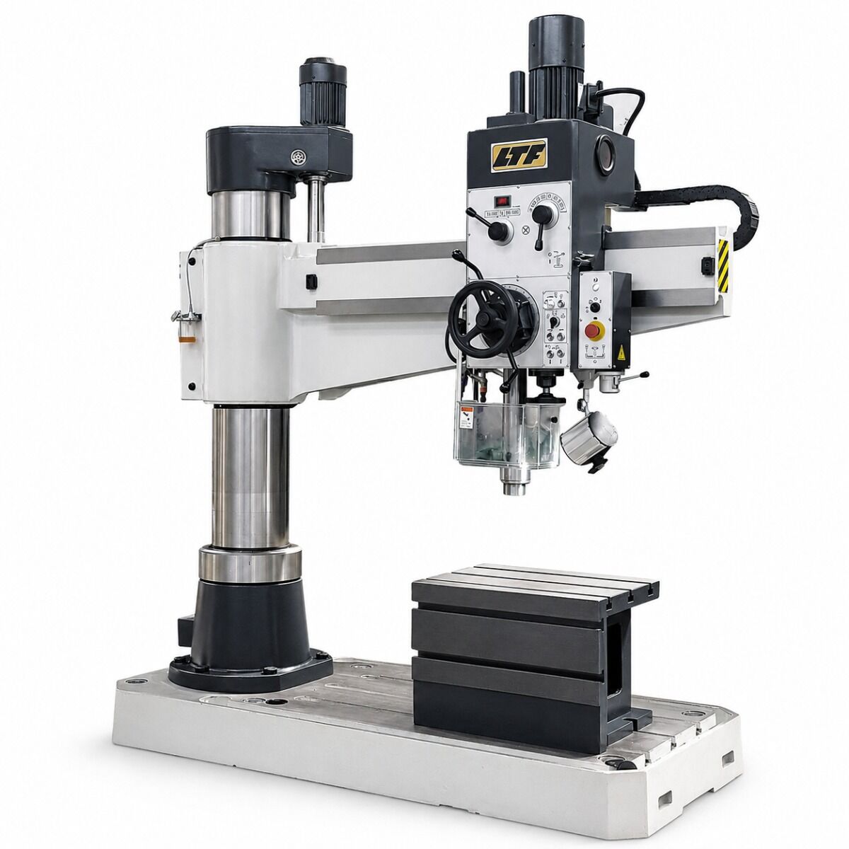 LTF 416.22 Trapano radiale con attacco CM4, modello 40/1250 mm, trifase 400V, 2.2 kW, tavola cubica e circuito di raffreddamento, capacità massima di foratura Ø40 mm
