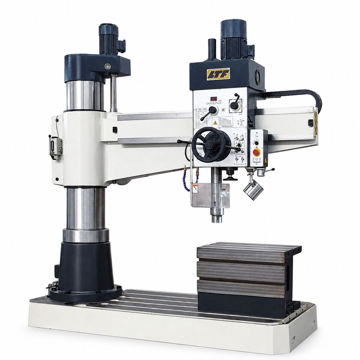 LTF 416.23 Trapano radiale con attacco CM5, modello 50/1600 mm, trifase 400V, 4 kW, tavola cubica e bloccaggi idraulici, capacità massima di foratura Ø62 mm