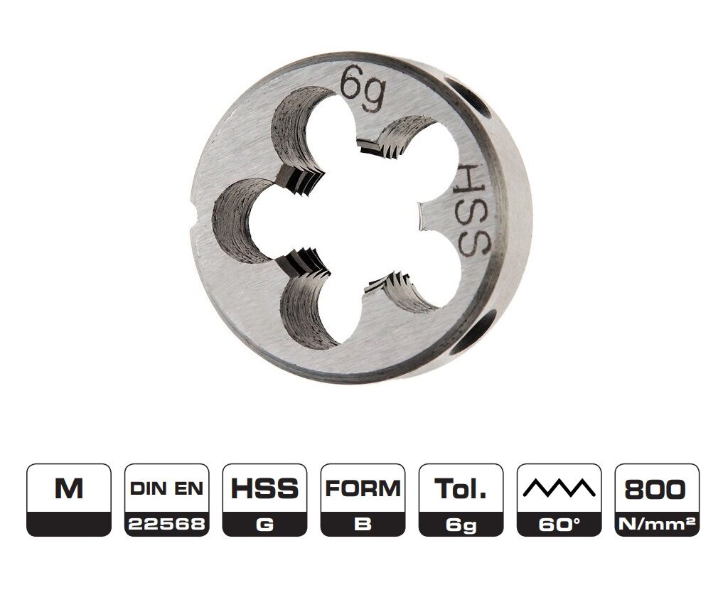 4200 BOHRCRAFT Filiere tonde metriche in HSS-G rettificate DIN EN 22568, tolleranza 6g, imbocco corretto forma B