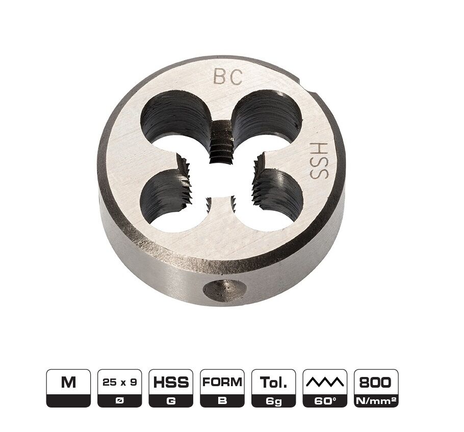 4201 BOHRCRAFT Thread metric ISO DIN 13 circular dies HSS-G, Ø25x9 mm, Tolerance 6g, form B preslotted