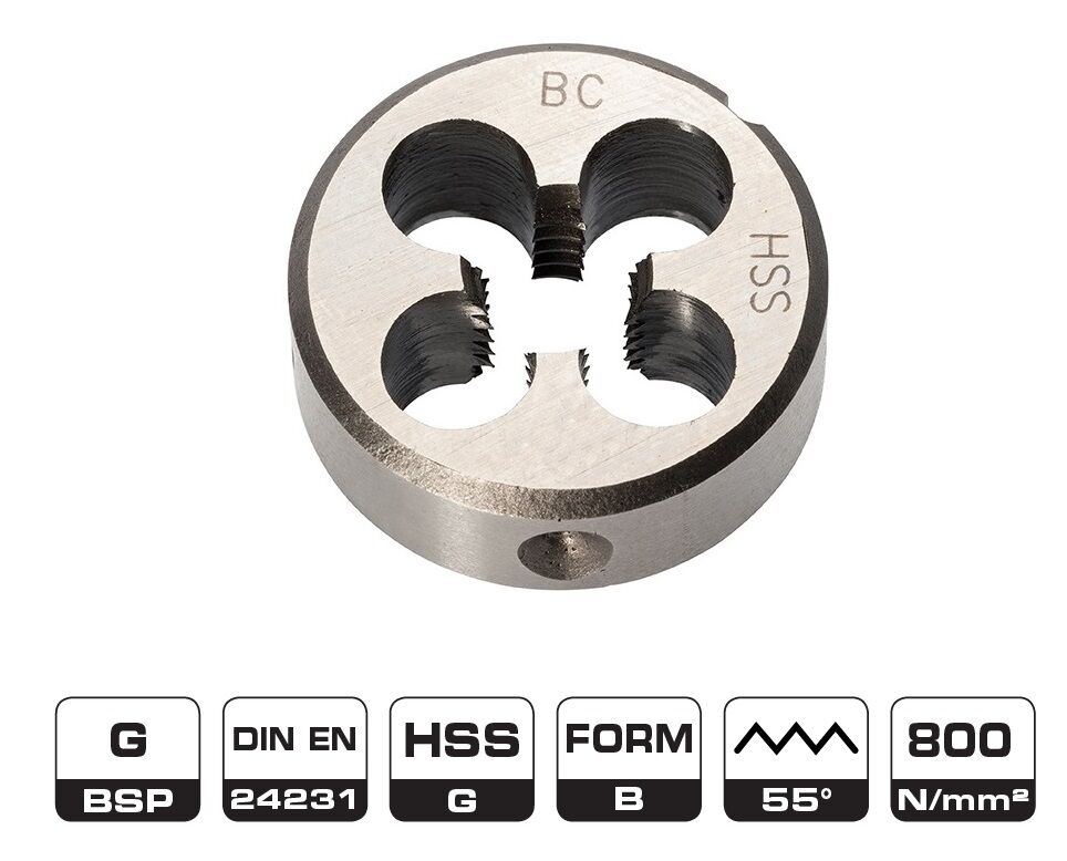 4203 BOHRCRAFT HSS-G Circular dies DIN EN 24231 for cutting Whitworth GAS (BSP) pipe threads DIN ISO 228/1, form B, fully ground
