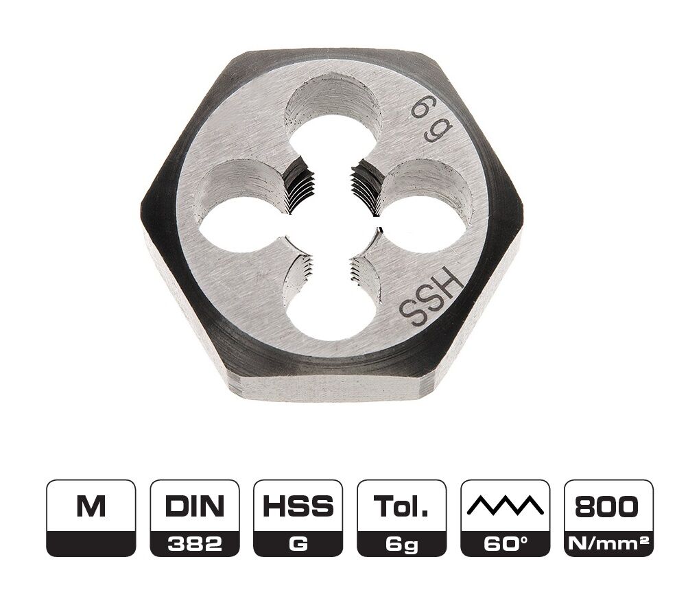 4204 BOHRCRAFT Hexagon die nuts DIN 382 HSS-G for cutting metric ISO-Thread DIN 13, tolerance 6g, fully ground