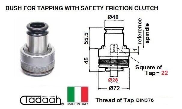 TD0136BU48302 Bussola portamaschio per maschiare con frizione registrabile - Norma DIN 376 Gambo Dia. 48mm