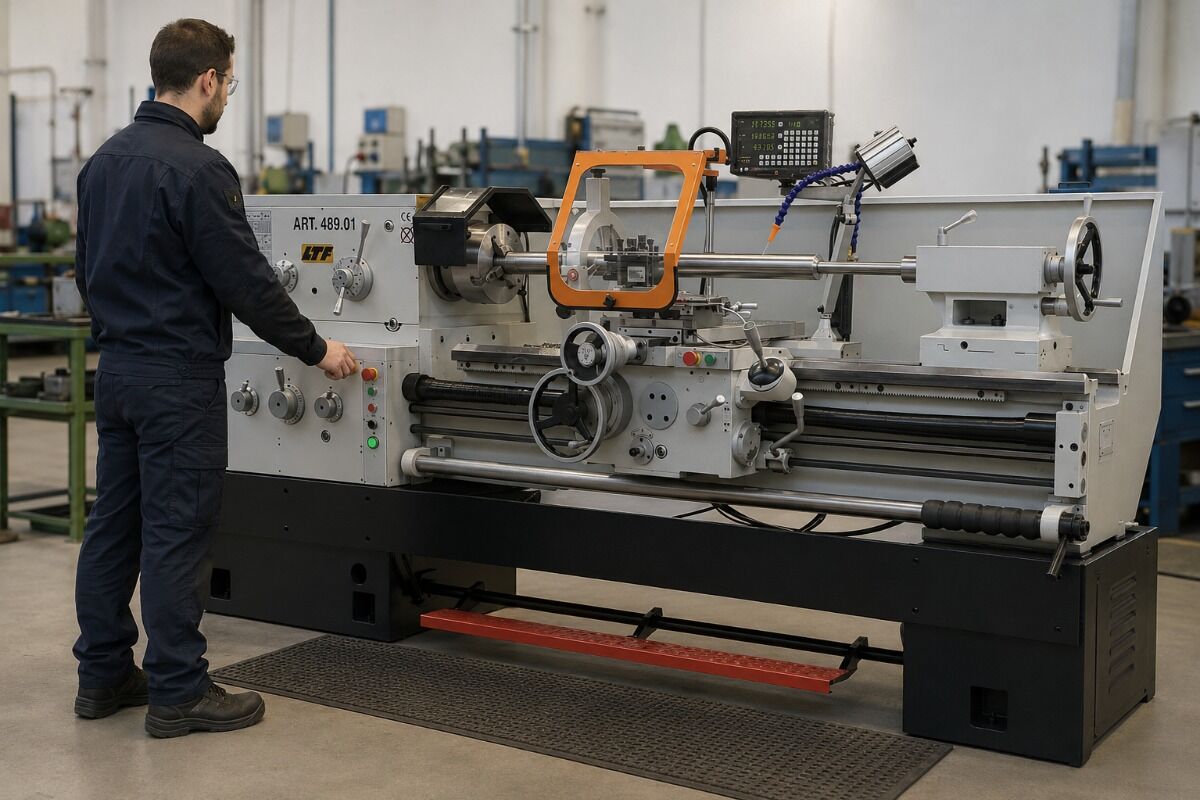 LTF 489.01 Tornio parallelo di precisione 400V, passaggio barra 80mm, potenza motore 7.5 kW, altezza punte 250mm, distanza punte 1500mm
