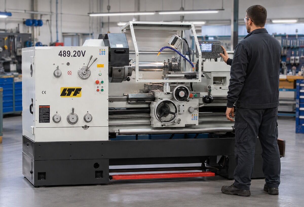 LTF 489.20V Tornio parallelo di precisione 400V, passaggio barra 105mm, potenza motore 7.5 kW, altezza punte 330mm, distanza punte 1000mm
