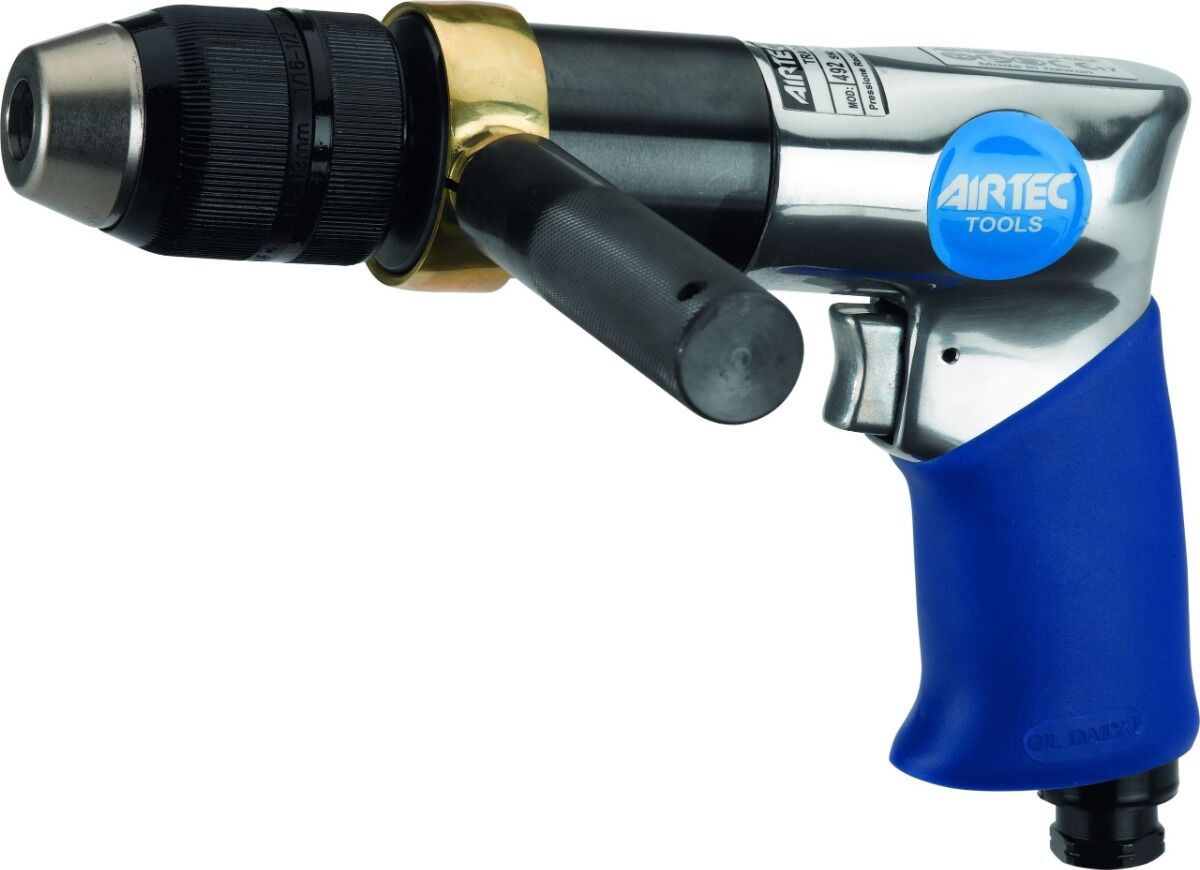 AIRTEC 15013010 Trapano pneumatico modello 492/A con mandrino autoserrante in composito da 13mm, impugnatura laterale regolabile