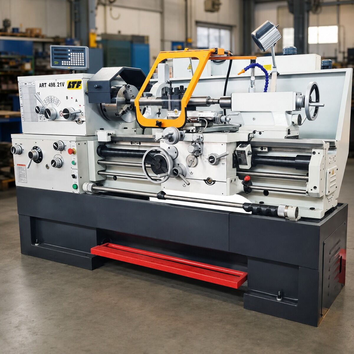 LTF 498.21V Tornio parallelo di precisione 400V, passaggio barra 80mm, potenza motore 5.5 kW, altezza punte 205mm, distanza punte 1000mm