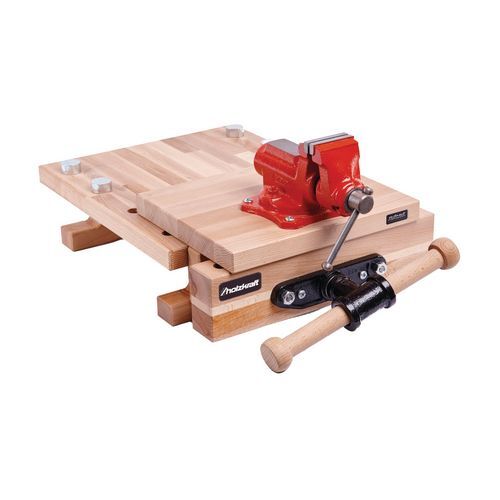 5102102 Banco da falegname compatto 560x360x110 mm Holzkraft TWB 1 con piano in faggio, morsa frontale e 4 fermi da banco