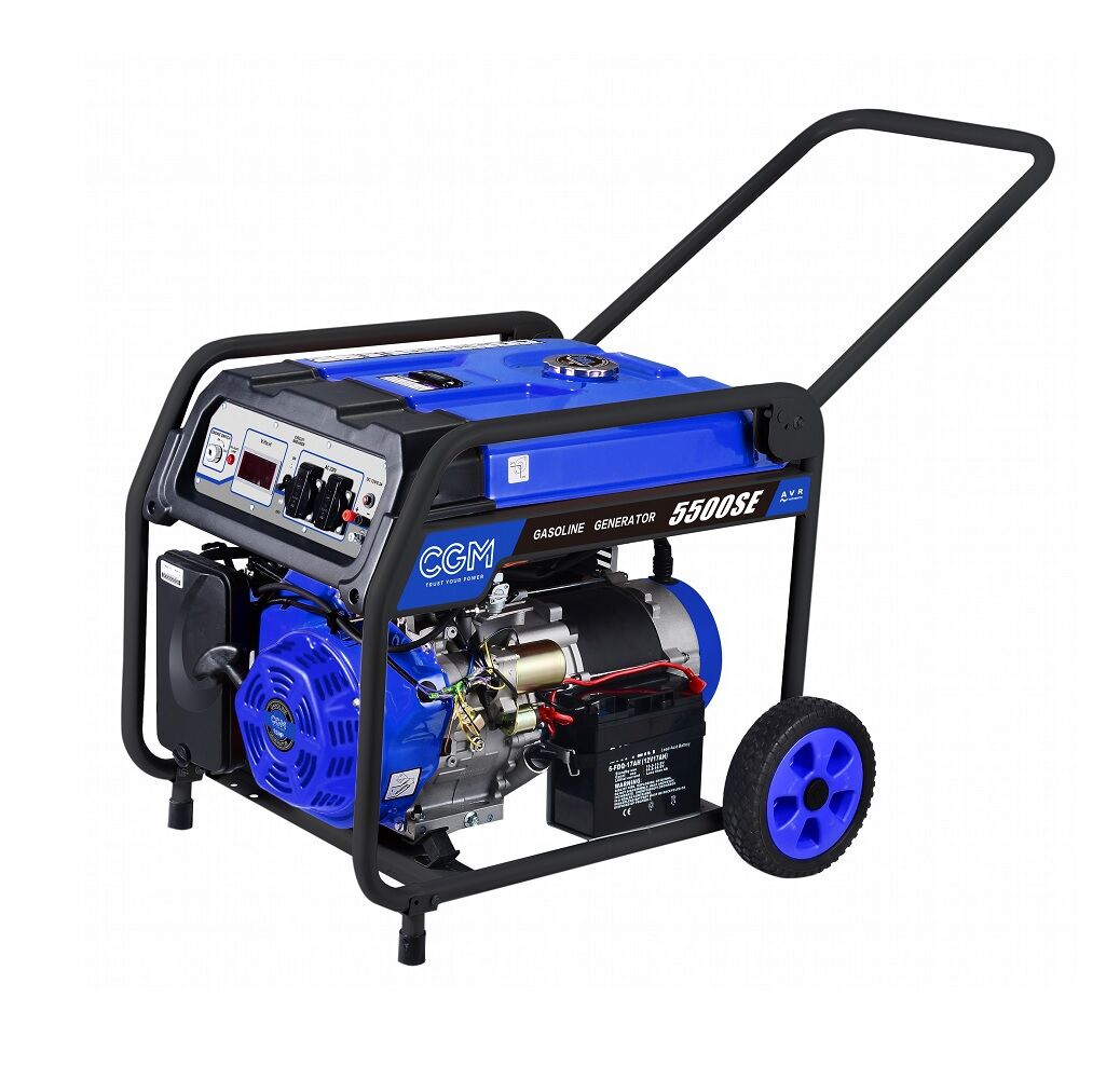C.G.M Gruppi Elettrogeni 5500SE Generatore di corrente a benzina 5kW con carrellino per spostamenti, monofase 230V, avviamento elettrico e regolazione di tensione AVR, 