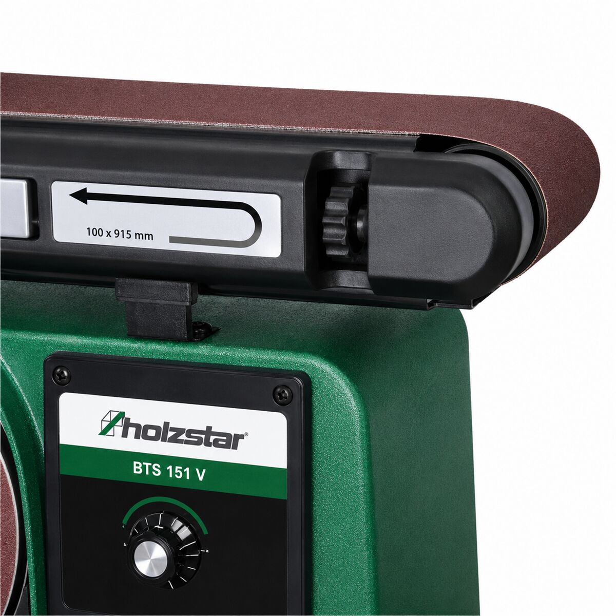 HOLZSTAR 5903152 Levigatrice a nastro e disco 250W, modello BTS 151 V, monofase 230V, per bordi lunghi, superfici frontali, curve, tagli obliqui e superfici piane ad angolo retto, dimensioni nastro 914x100 mm