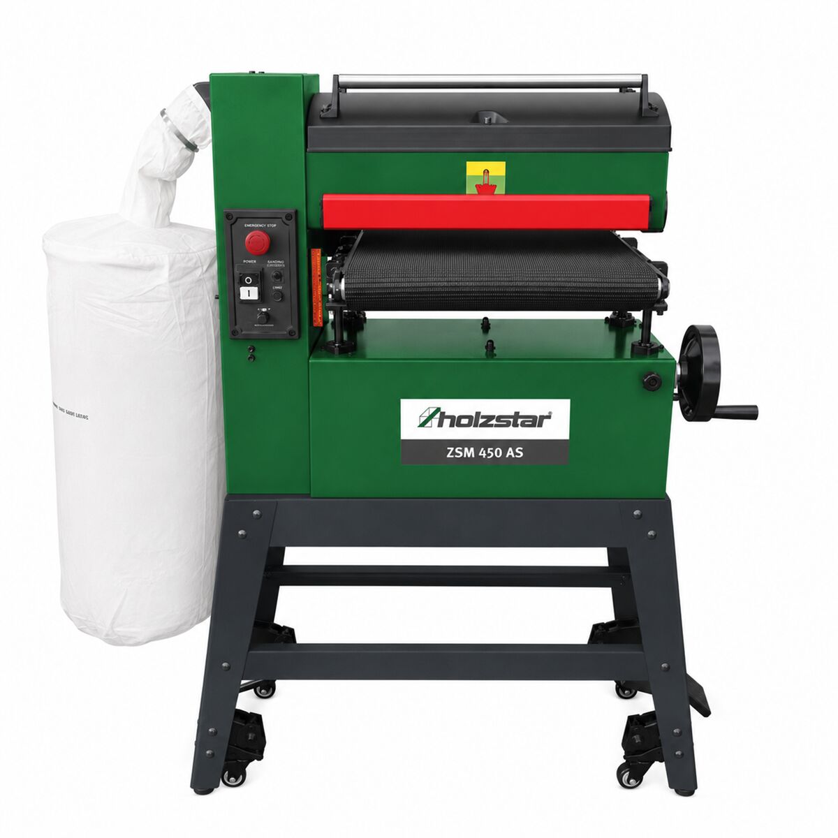 HOLZSTAR 5903450 Levigatrice a cilindri mobile 1.8 kW, modello ZSM 450 AS, monofase 230V, velocità del nastro trasportatore regolabile in continuo, per risultati di levigatura ottimali su materiali diversi