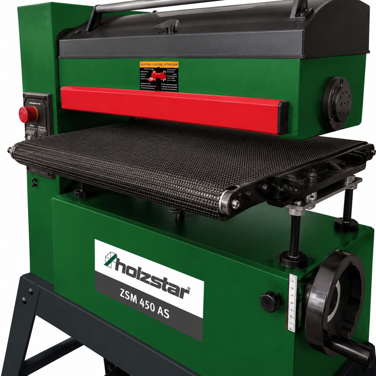 HOLZSTAR 5903450 Levigatrice a cilindri mobile 1.8 kW, modello ZSM 450 AS, monofase 230V, velocità del nastro trasportatore regolabile in continuo, per risultati di levigatura ottimali su materiali diversi