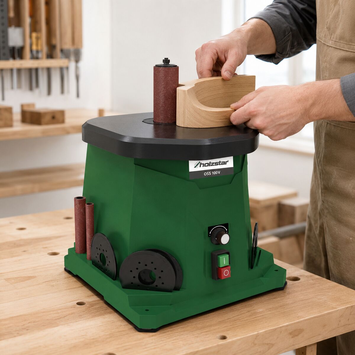 HOLZSTAR 5903505 Levigatrice a mandrino oscillante 450W, modello OSS 100 V, monofase 230V, con regolazione variabile della velocità per finiture professionali di profili interni ed esterni
