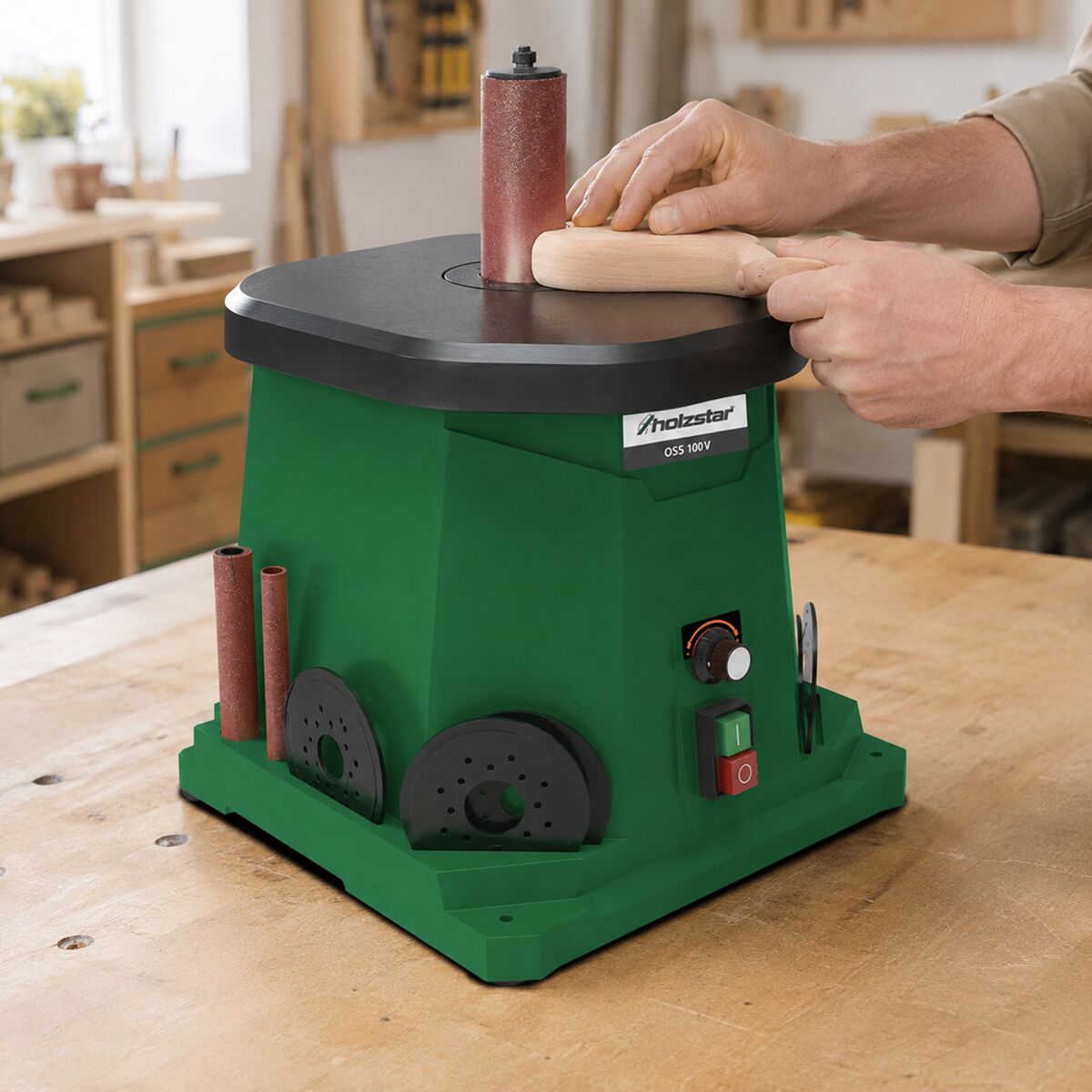 HOLZSTAR 5903505 Levigatrice a mandrino oscillante 450W, modello OSS 100 V, monofase 230V, con regolazione variabile della velocità per finiture professionali di profili interni ed esterni