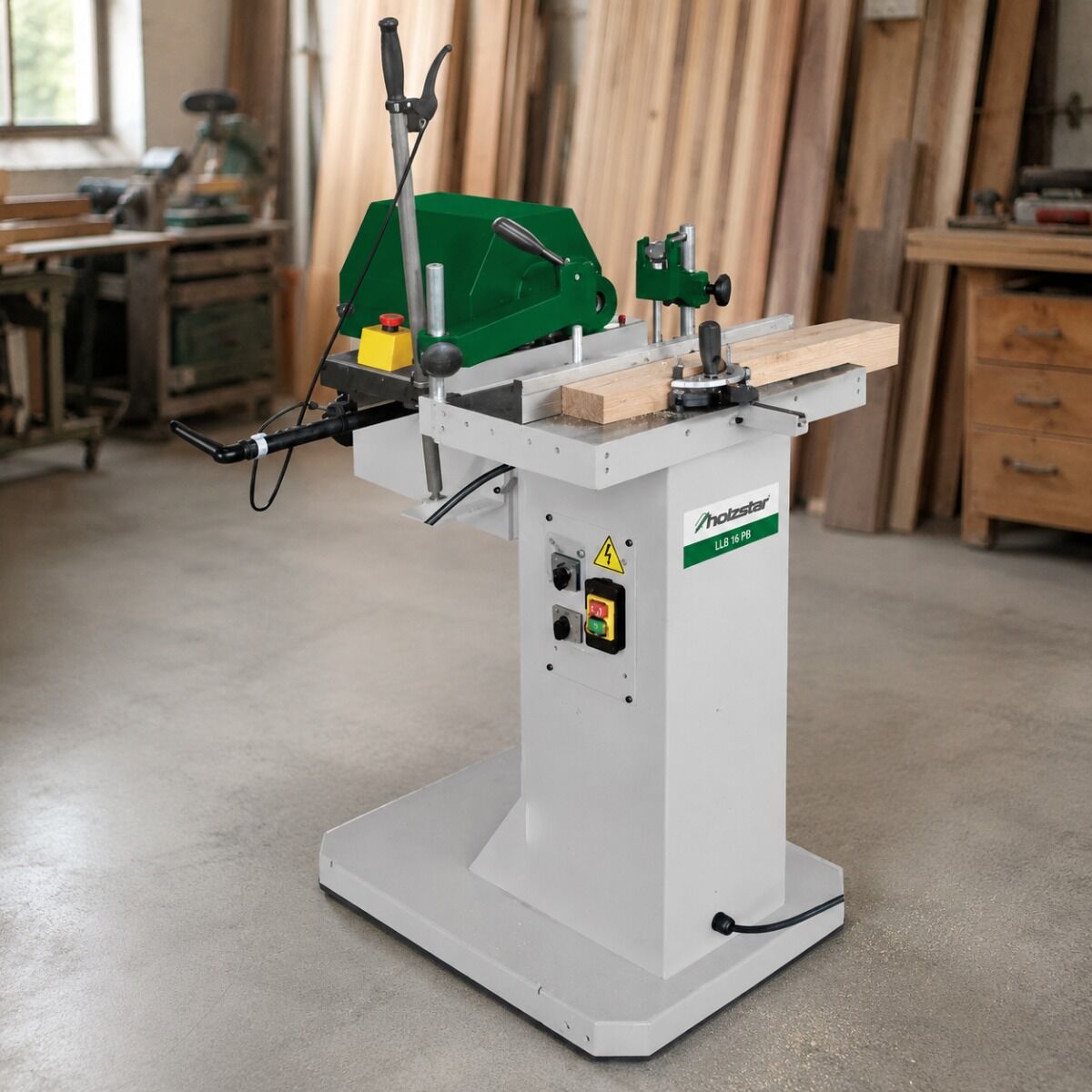 HOLZSTAR 5906023 Mortasatrice con dispositivo foratura per tasselli, modello LLB 20 PB, 2.8 kW, trifase 400V, larghezza di foratura 300 mm