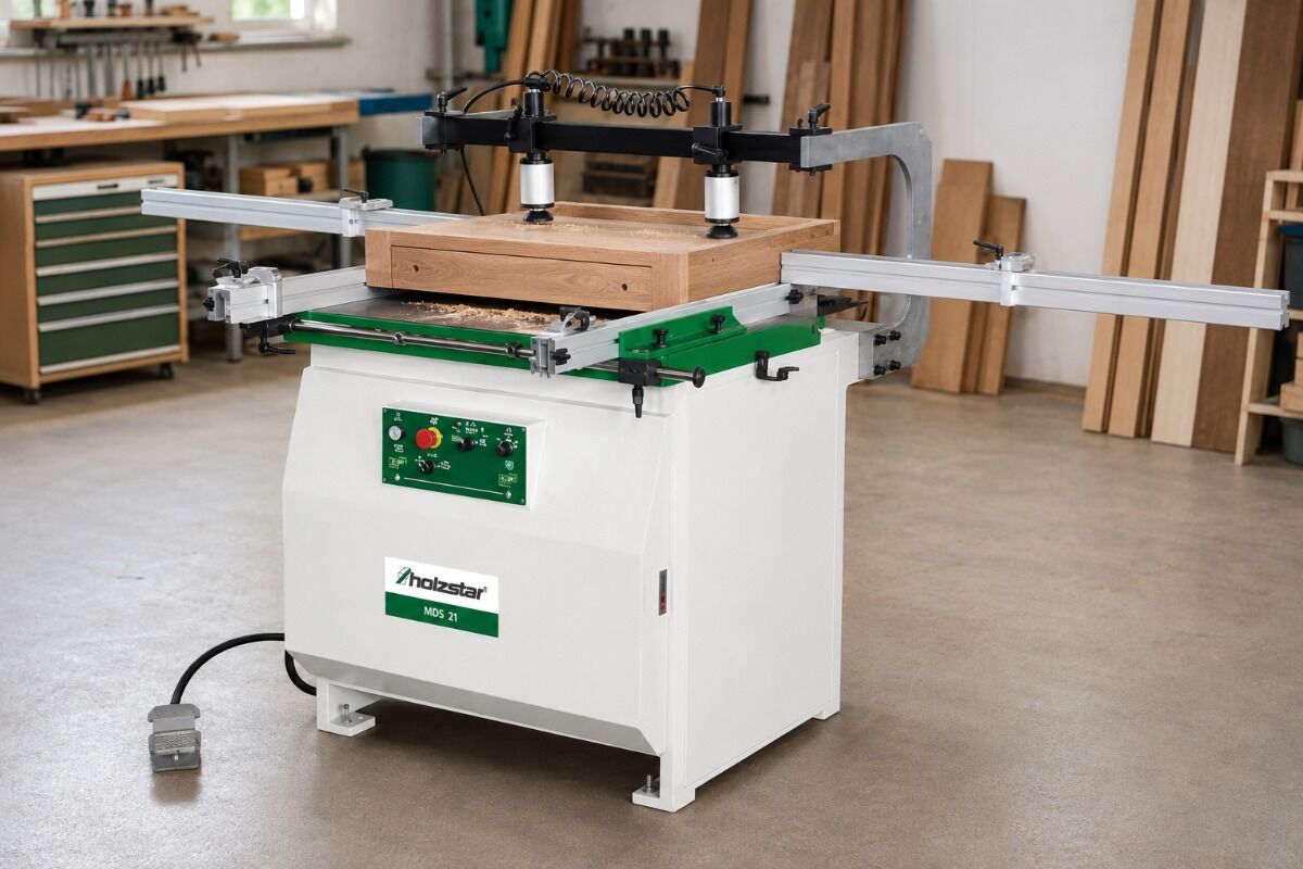 HOLZSTAR 5943021 Mortasatrice con dispositivo foratura per tasselli, modello MDB 21, 1.5 kW, trifase 400V, profondità di foratura a 90° 50mm