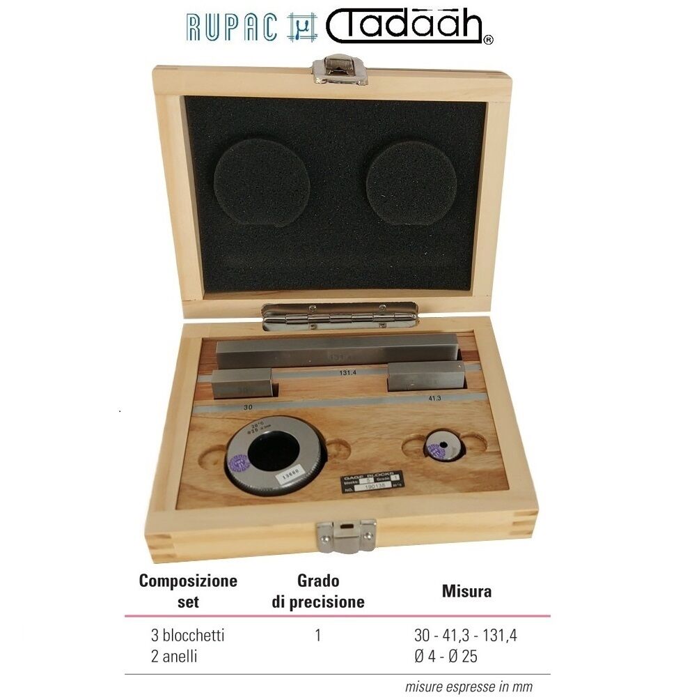 RUPAC 6061063 Satz spezieller passender Blöcke für Schiebelehrenkontrolle, MicroMet-Serie, Blöcke 30 - 41,3 - 131,4 mm, Ringe Durchmesser 4 - 25 mm