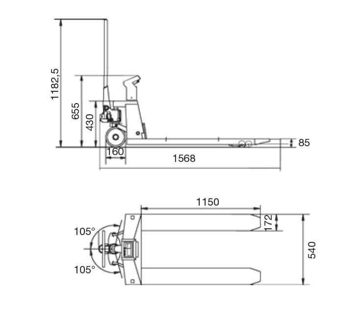 UNICRAFT 6150271 Transpallet manuale professionale con bilancia elettronica, Display LCD e Stampante, portata 2 Tonellate, lunghezza forche 1150mm, Modello PHW 2000 W