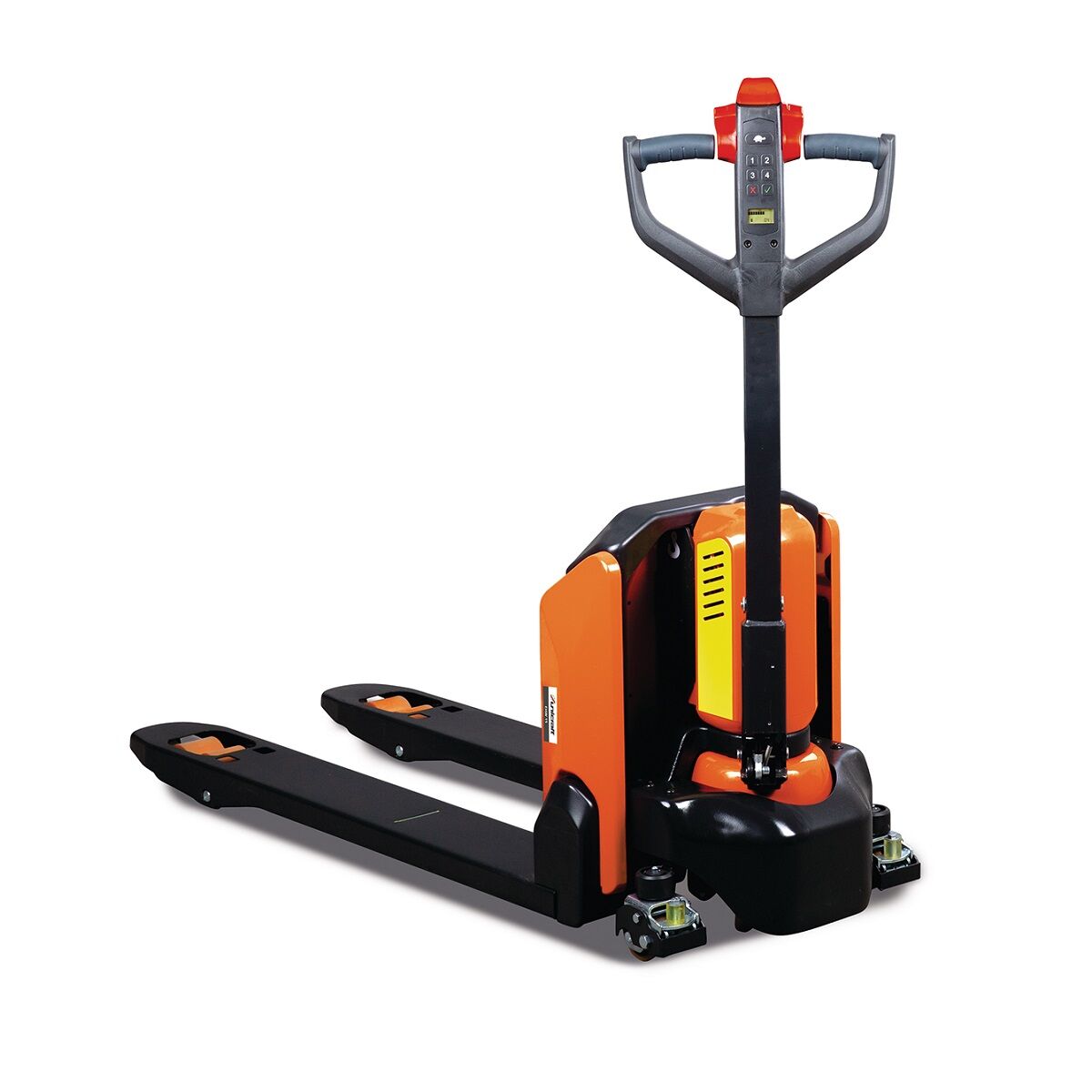 UNICRAFT 6160115 Elektrischer Gabelhubwagen mit 24V/20Ah Lithium-Ionen-Akku, vertikale Ergonomischer Deichselkopf und gefederte Seitenstützrollen für hohe Fahr- und Kurvenstabilität, Tragfähigkeit 1,5 Tonnen, Modell EHW 15