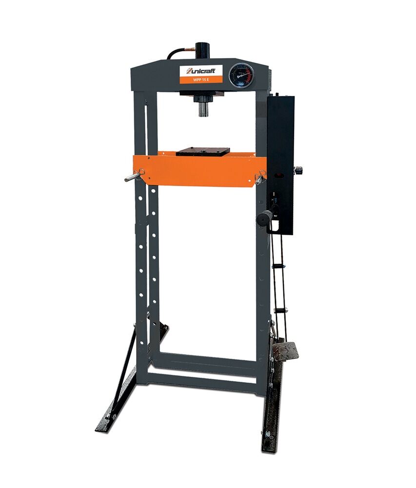 UNICRAFT 6300016 - Pressa idraulica regolabile in 10 posizioni con pompa idraulica manuale e cilindro laterale scorrevole, forza di compressione 15t, modello WPP 15 E