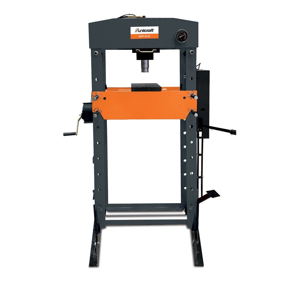 UNICRAFT 6300051 Pressa idraulica con pompa idraulica manuale e pedale, modello WPP 50 EF, forza di compressione 50 t