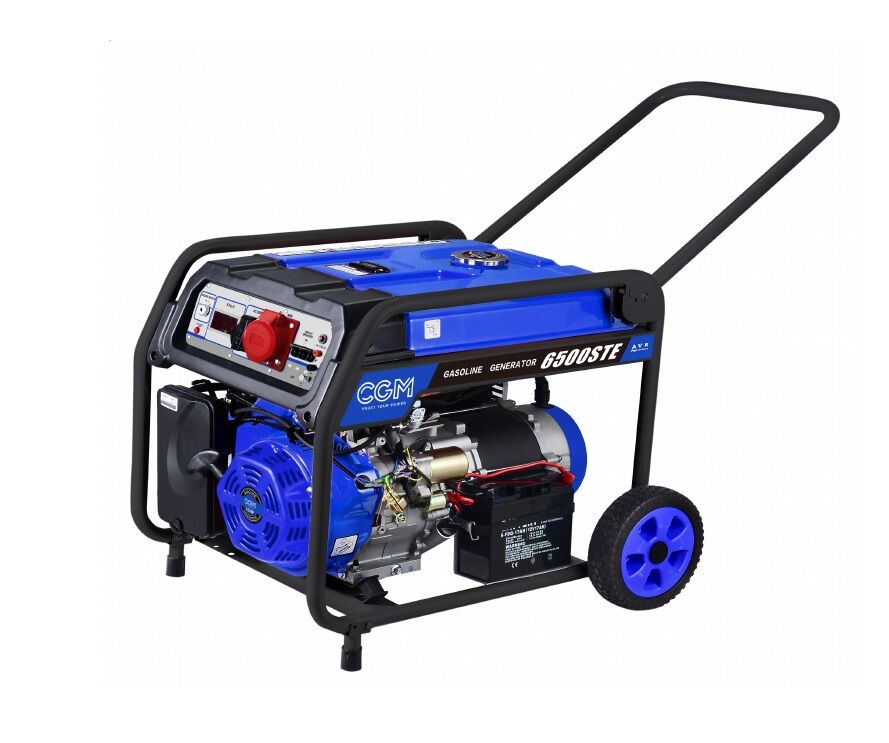 6500STE C.G.M Gruppi Elettrogeni - Generatore di corrente a benzina 5.2kW con carrellino e serbatoio maggiorato, 400V, avviamento elettrico e regolazione di tensione AVR