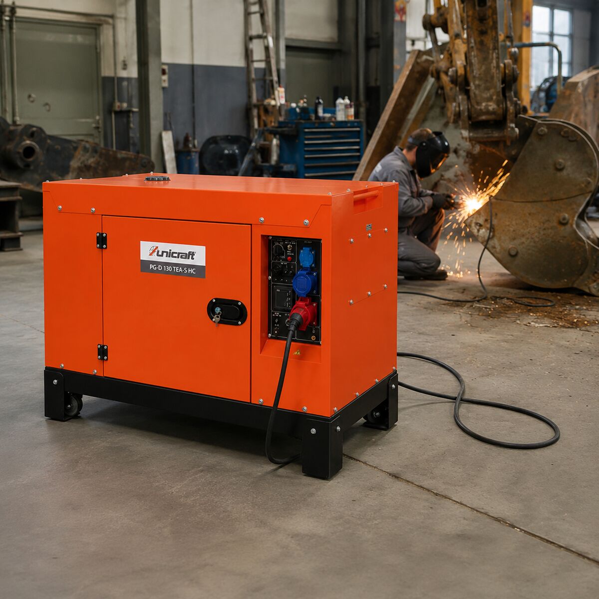 UNICRAFT 6731130 Generatore di corrente portatile a diesel 12.5 kW, modello PG-D 130 TEA-S HC, mono/trifase 230V/400V, con avviamento elettrico