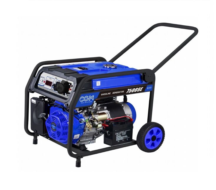 C.G.M Gruppi Elettrogeni 7500SE Generatore di corrente a benzina 6.8kW con carrellino e serbatoio maggiorato, monofase 230V, avviamento elettrico e regolazione di tensione AVR