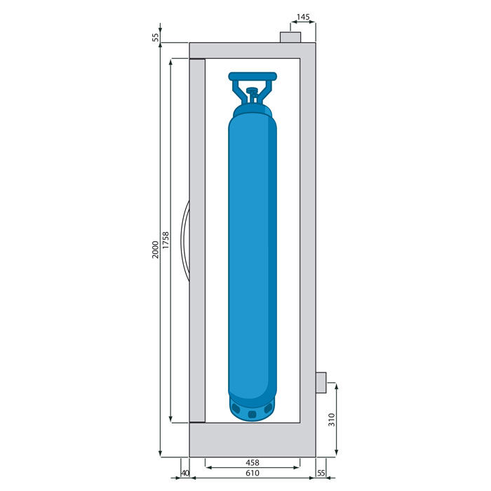 ECOSAFE 7635BG 2- Door tall Safety Cabinet EN 14470-2 For gas cylinders, 30 minutes fire resistance according to the ISO 834 standard curve