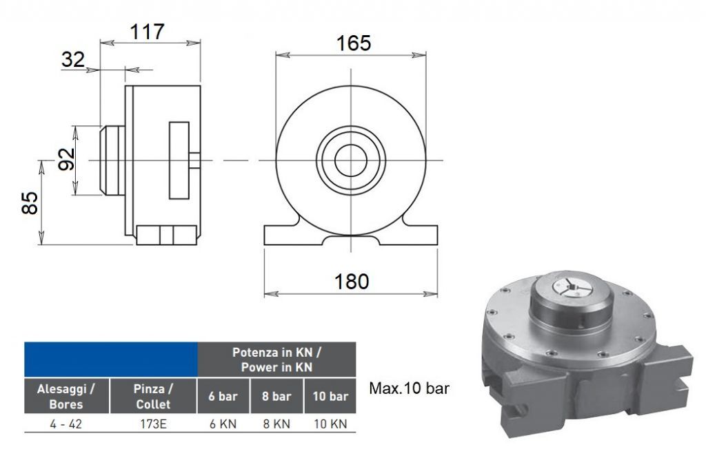 771142 Morsa pneumatica per pinze stringibarra a compressione 173E per Index, Schaublin, Tarex, Traub 42
